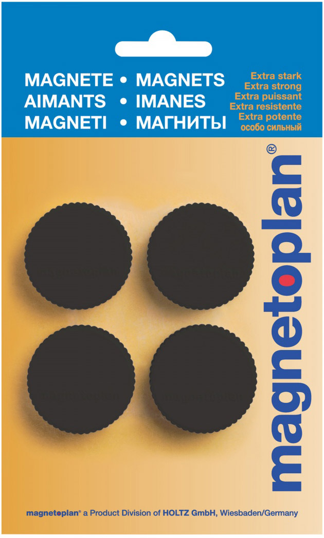 Магниты Magnum, d=34х13мм, сила 2кг, 4шт./уп., черные, в блистере