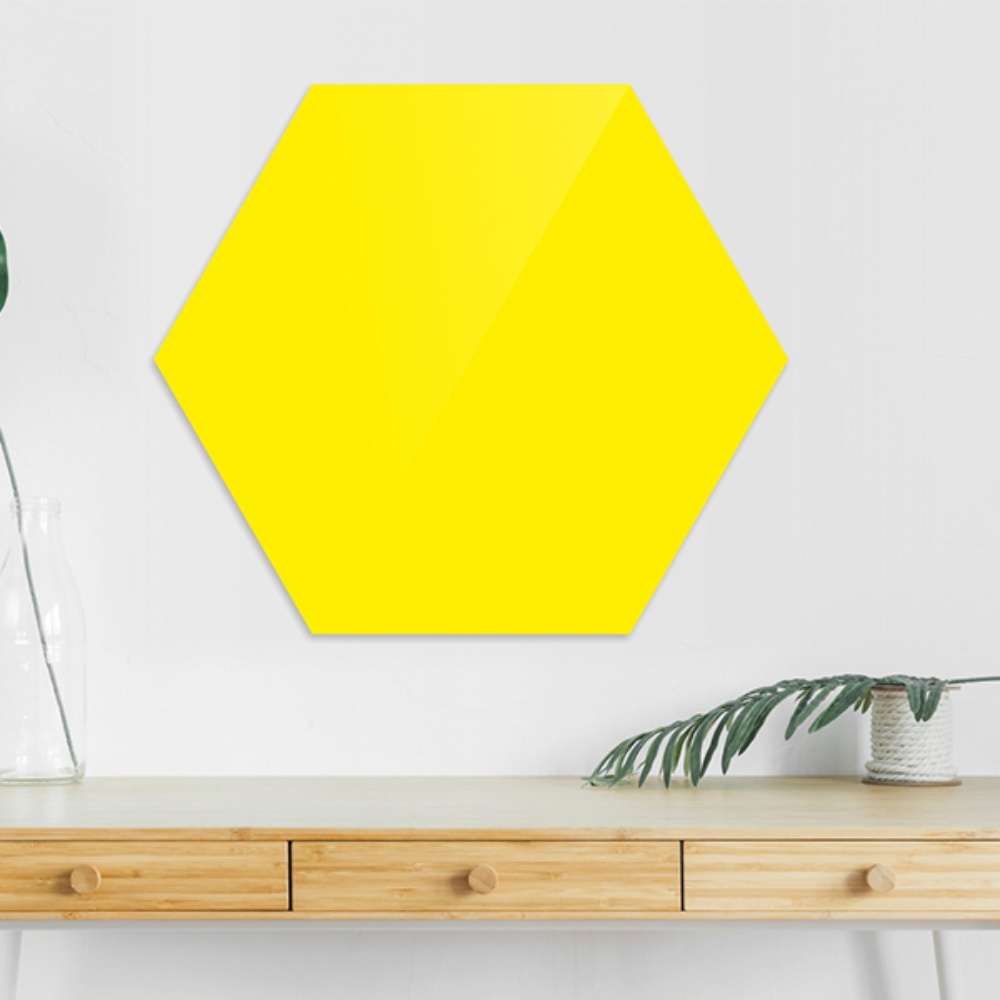 Доска стеклянная магнитно-маркерная шестиугольная Askell Hexagon лимонная, 90 см.